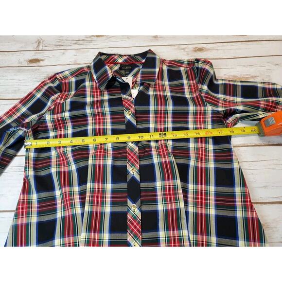 NEW Talbots Button Down Top Womens 4 Plaid Long Sleeve Holiday Gold Metallic - Picture 7 of 10